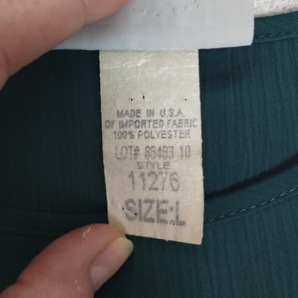 1970's Vintage Sleeveless Silky Flowy Teal Green Slip on Blouse Size Large - Picture 7 of 10